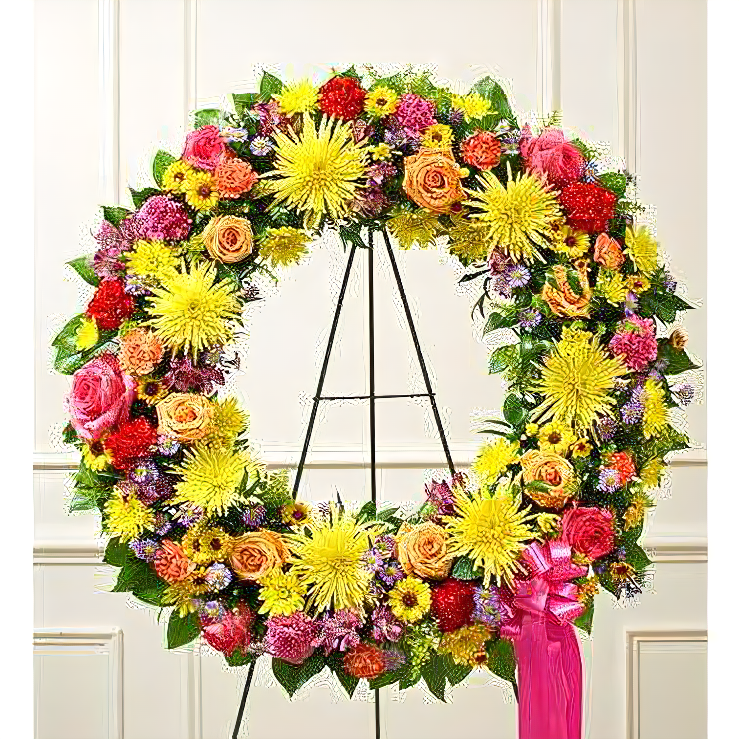 NYC Flower Delivery - Serene Blessings Bright Standing Wreath - Funeral > Wreaths