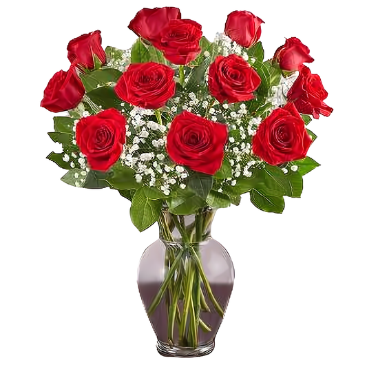 NYC Flower Delivery - Premium Dozen Long Stem Red Roses - Roses