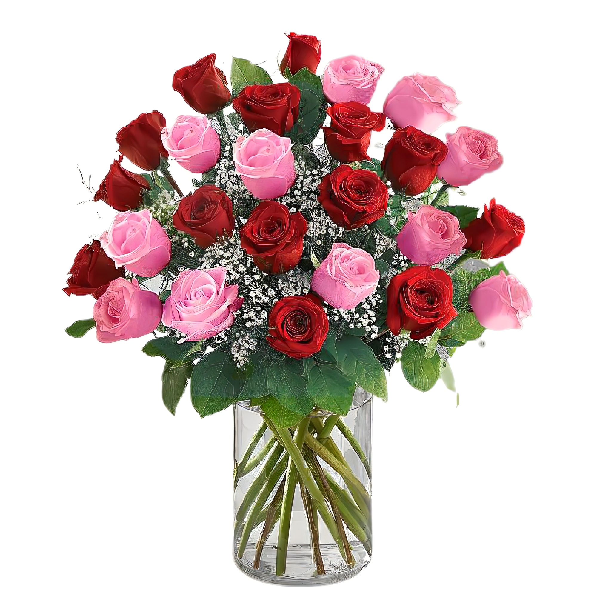 Queens Flower Delivery - Long Stem Pink & Red Roses