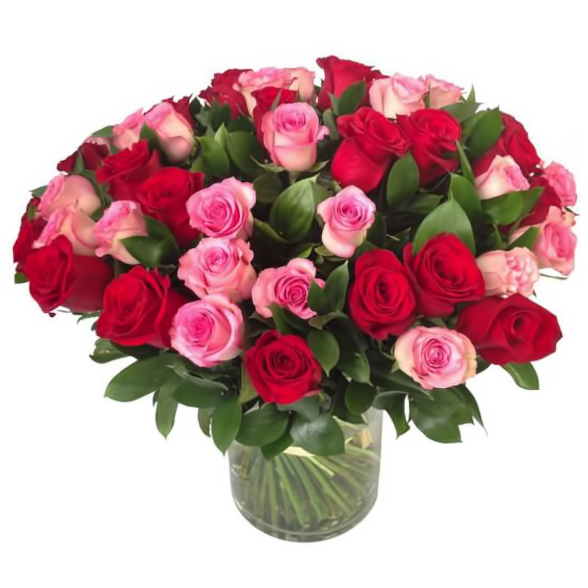 NYC Flower Delivery - 100 Premium Long Stem Red & Pink Rose in a Vase - Valentine's Day