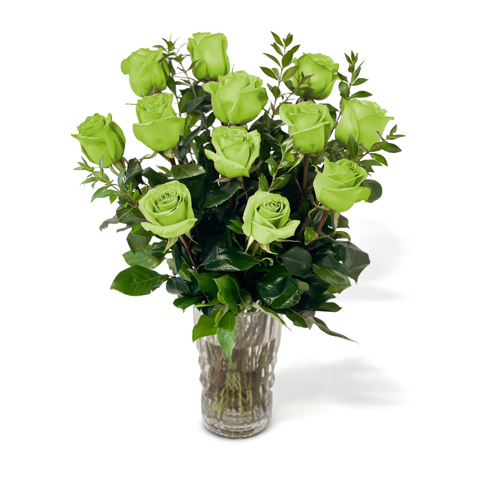 NYC Flower Delivery - Fresh Roses in a Crystal Vase | Dozen Green - Roses