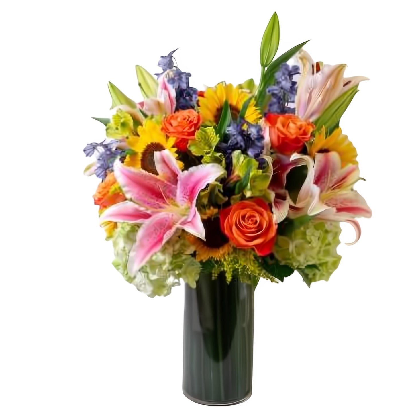 Birthday Fanfare is a lush and luxurious surprise brimming with bright, beautiful blooms, hand-arranged by Queens Flower Delivery, inside a classic glass vase for the ultimate in elegance.