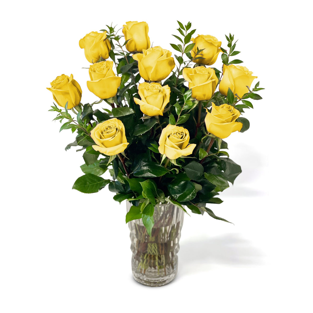 NYC Flower Delivery - Fresh Roses in a Crystal Vase | Dozen Yellow - Roses