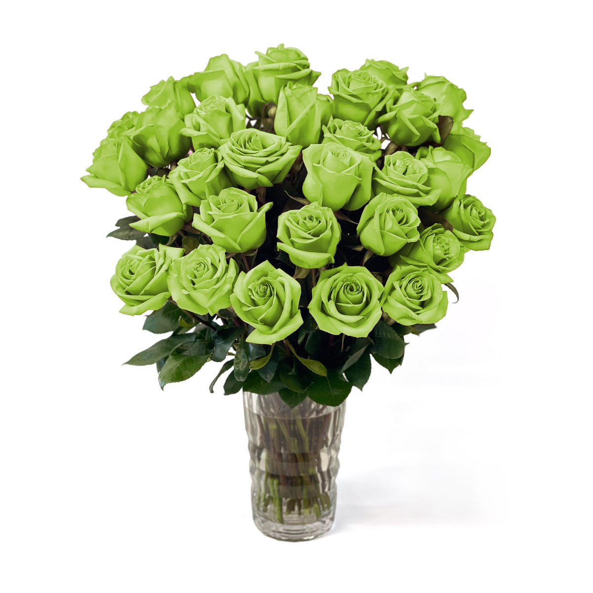 NYC Flower Delivery - Fresh Roses in a Crystal Vase | Green - Roses