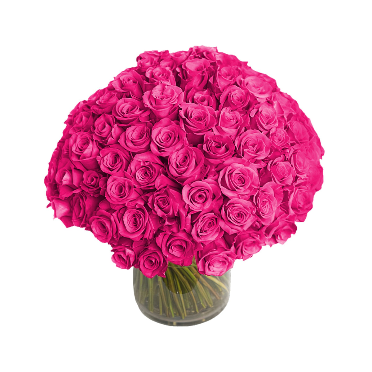 NYC Flower Delivery - Fresh Roses in a Crystal Vase | Hot Pink - 100 Roses - Roses