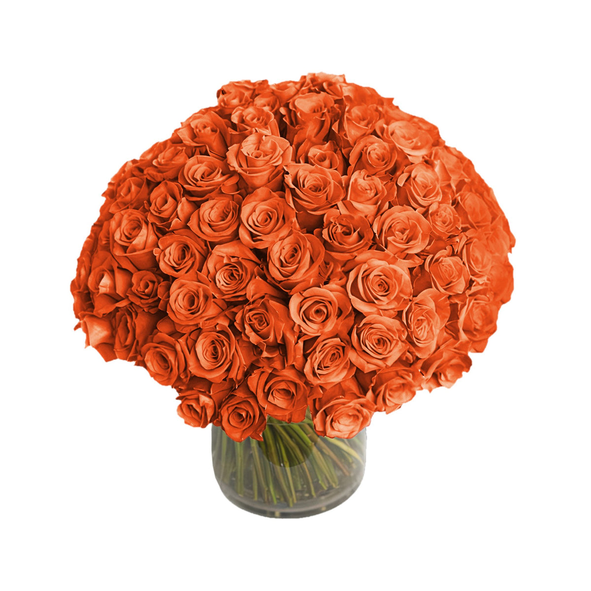 NYC Flower Delivery - Fresh Roses in a Crystal Vase | Orange - 100 Roses - Roses