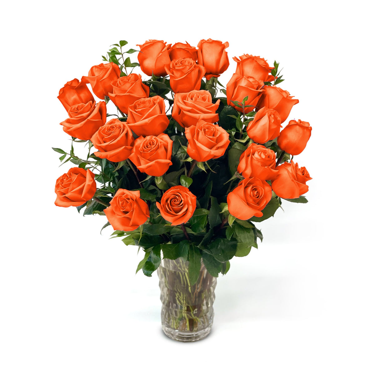 NYC Flower Delivery - Fresh Roses in a Crystal Vase | Orange - Roses