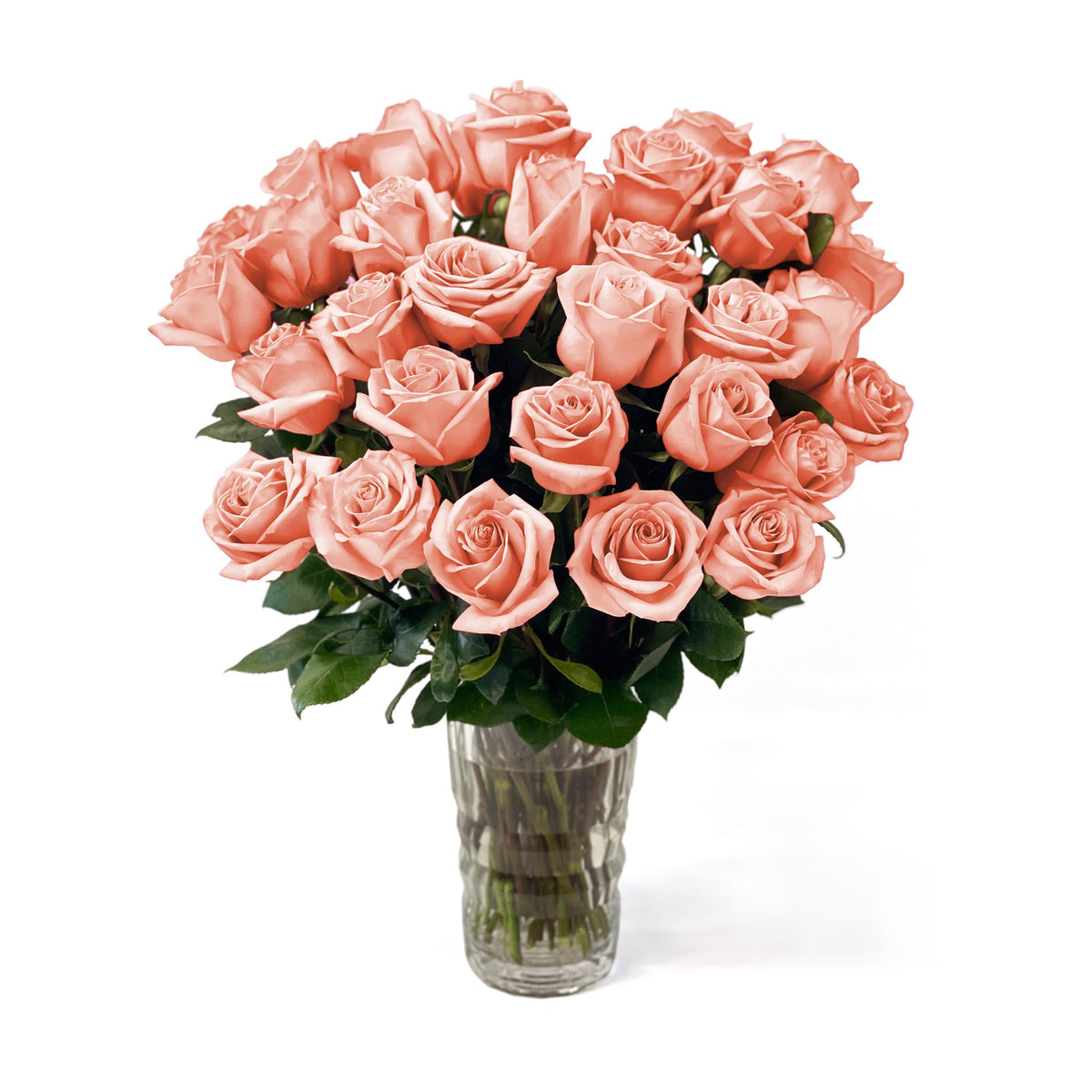 NYC Flower Delivery - Fresh Roses in a Crystal Vase | Peach - Roses