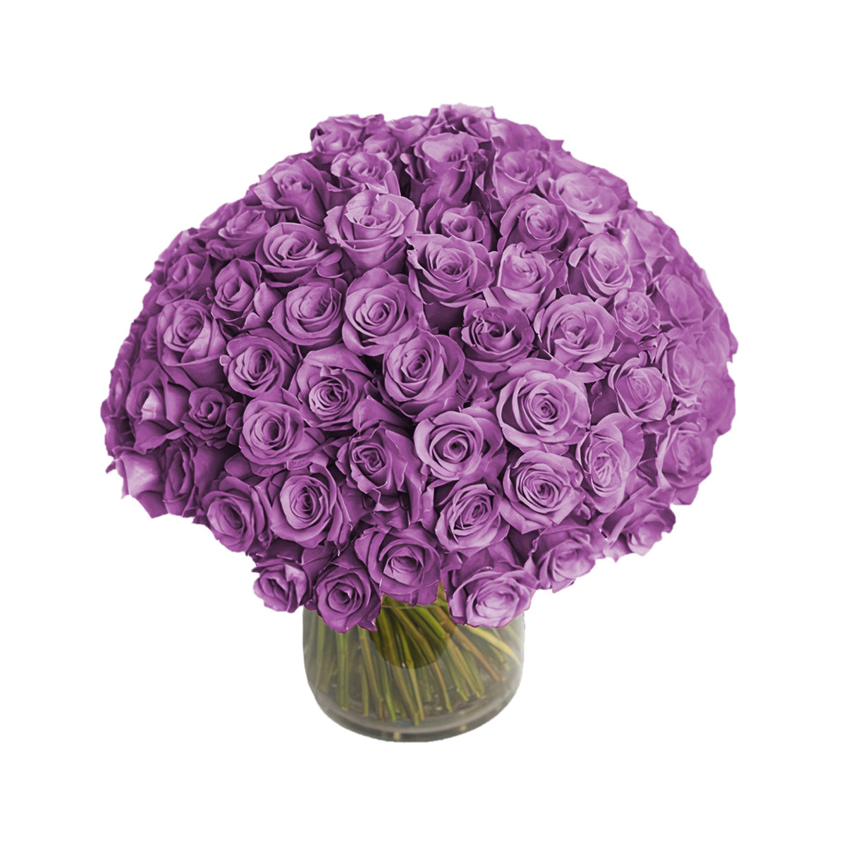 NYC Flower Delivery - Fresh Roses in a Crystal Vase | Purple - 100 Roses - Roses
