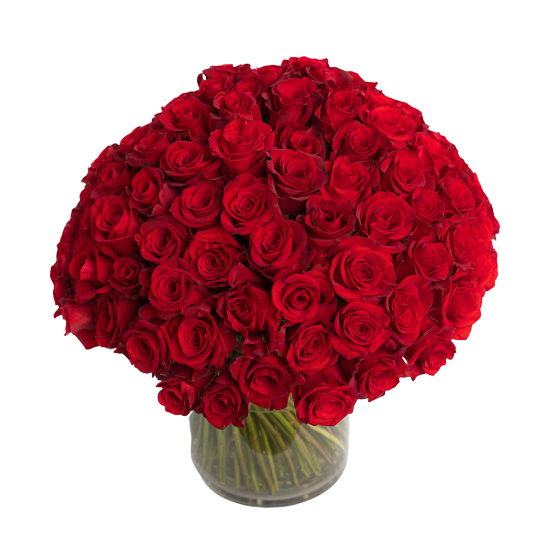 NYC Flower Delivery - Fresh Roses in a Crystal Vase | Red - 100 Roses - Roses