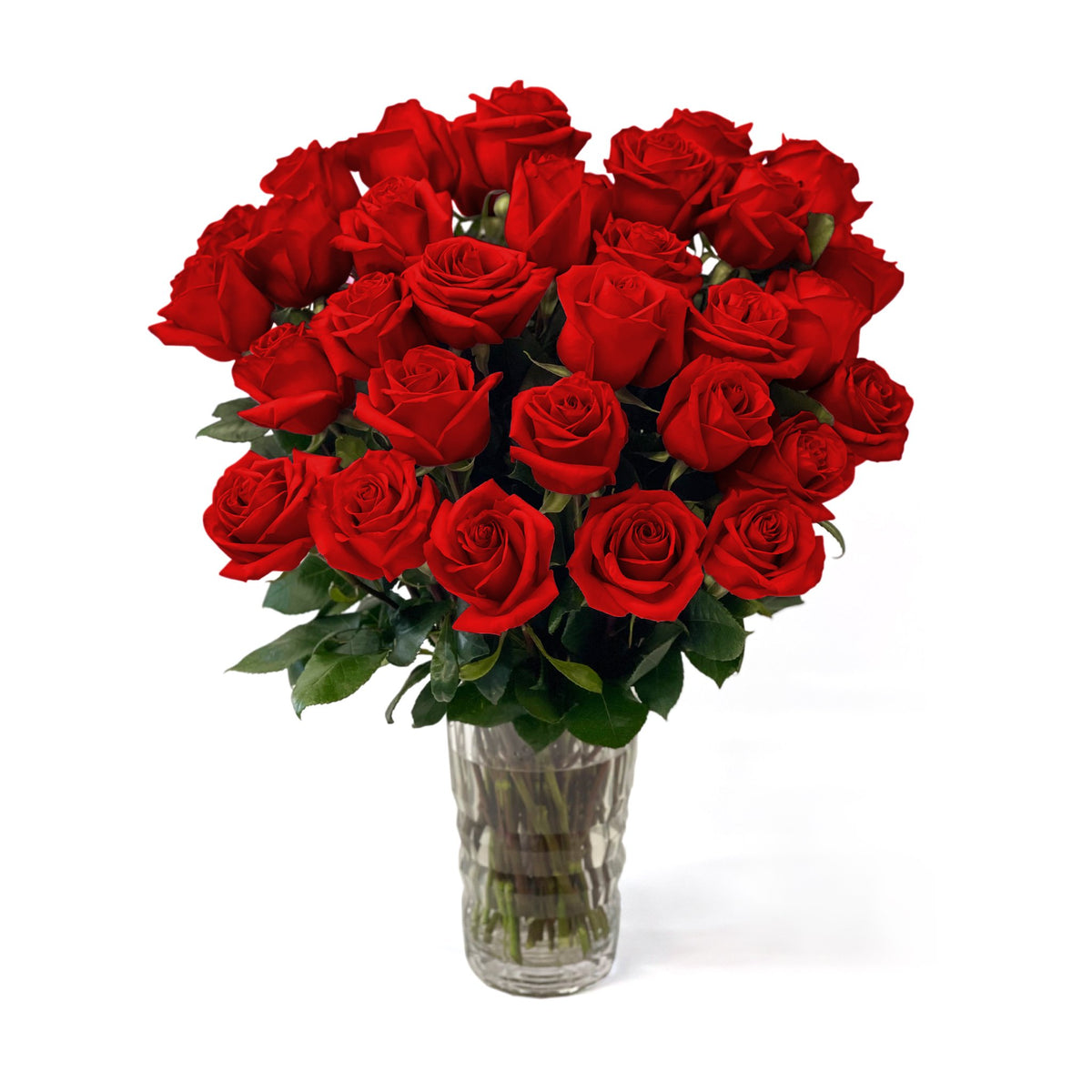 NYC Flower Delivery - Fresh Roses in a Crystal Vase | Red - Roses