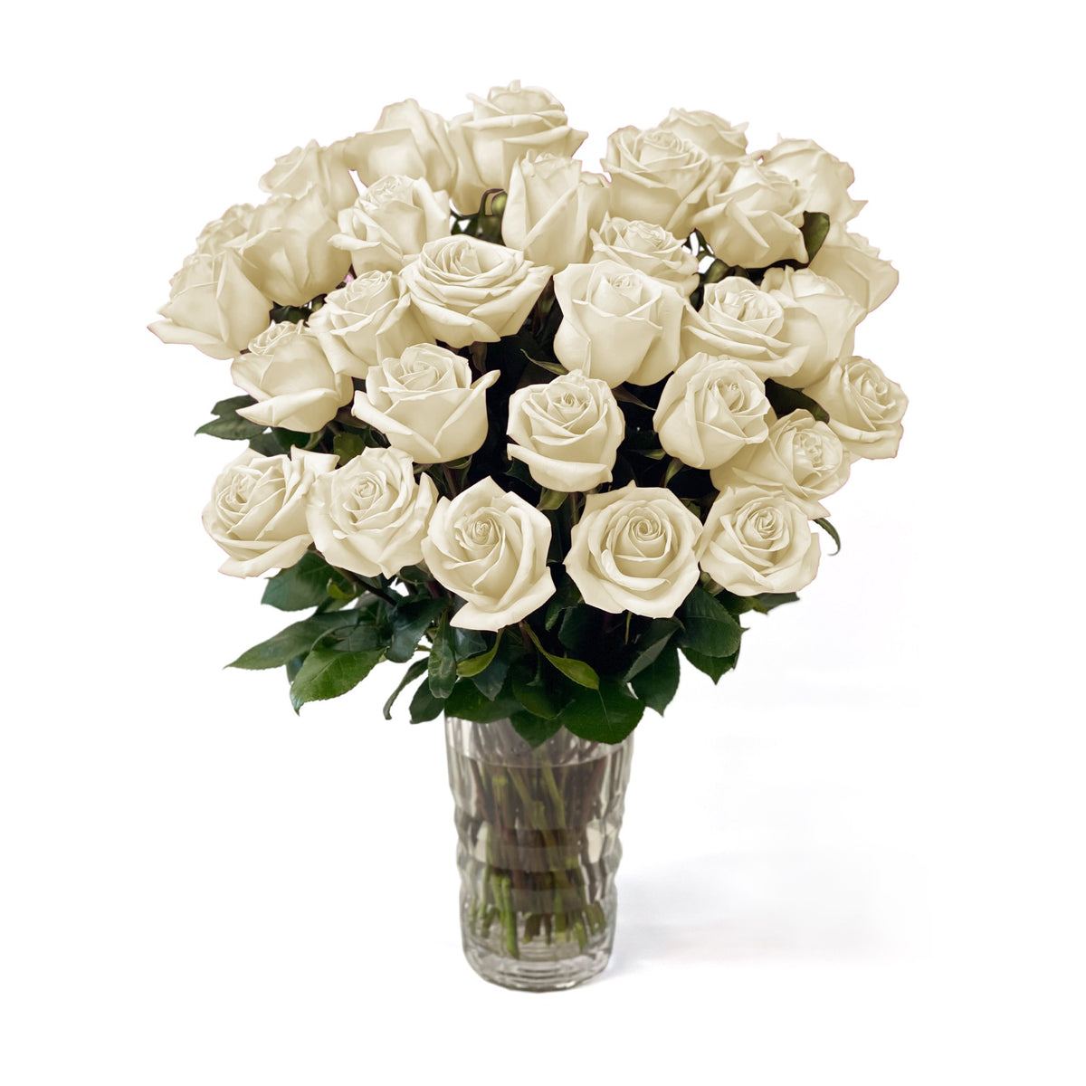 NYC Flower Delivery - Fresh Roses in a Crystal Vase | White - Roses